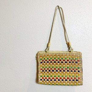 Vintage Straw Messenger Bag Colorful woven Basket Weave Laptop bag